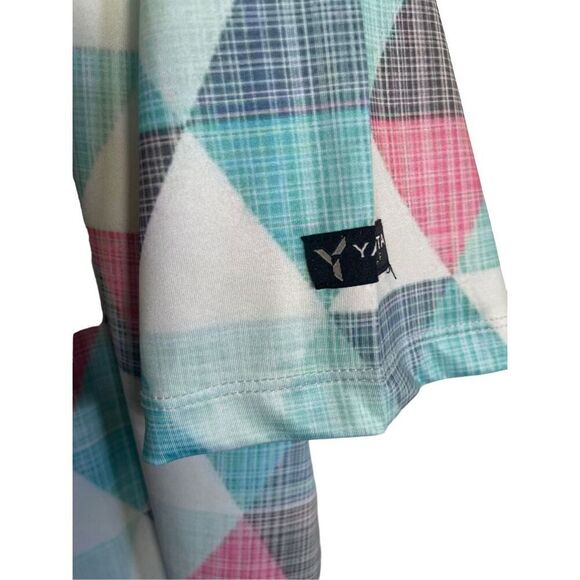New Yatta Mens Multicolor Geometric Two Button Placket Golf Polo Shirt Size L - Picture 5 of 16